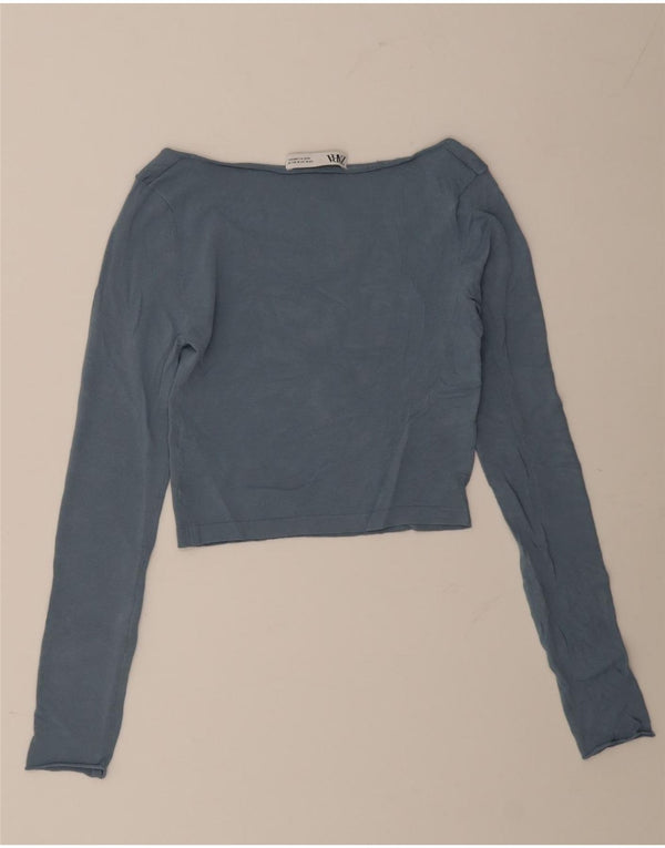 Zara Top corto con hombros descubiertos para mujer UK 42 Viscosa azul medio