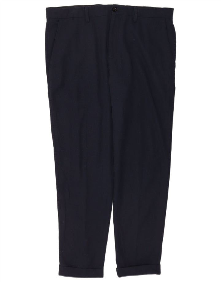 Zara Pantalón de traje ajustado para hombre EU 44 Large W34 L30 Azul marino Poliéster