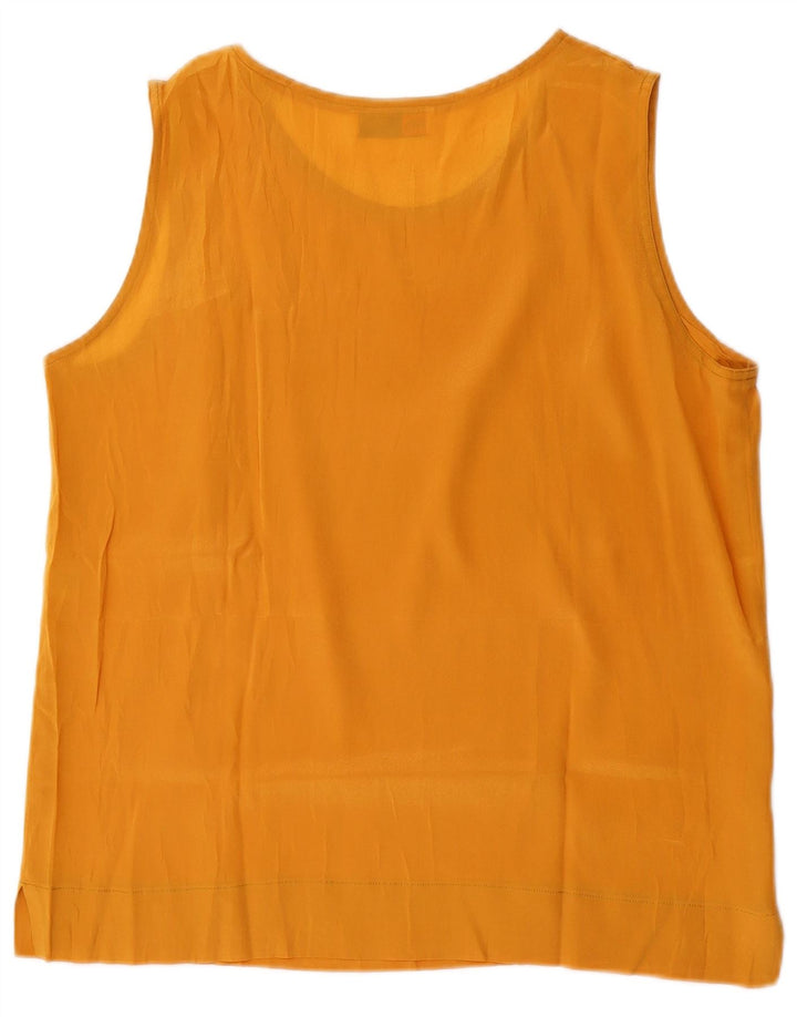 Vintage mujer blusa sin mangas Top Reino Unido 14 Acetato amarillo medio