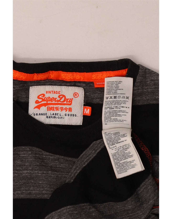 Superdry Hombre Camiseta Top Algodón A Rayas Gris Medio