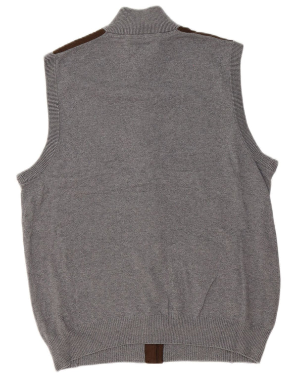 Chaps Hombre Cárdigan Sin Mangas Suéter De Algodón Color Block Gris Medio