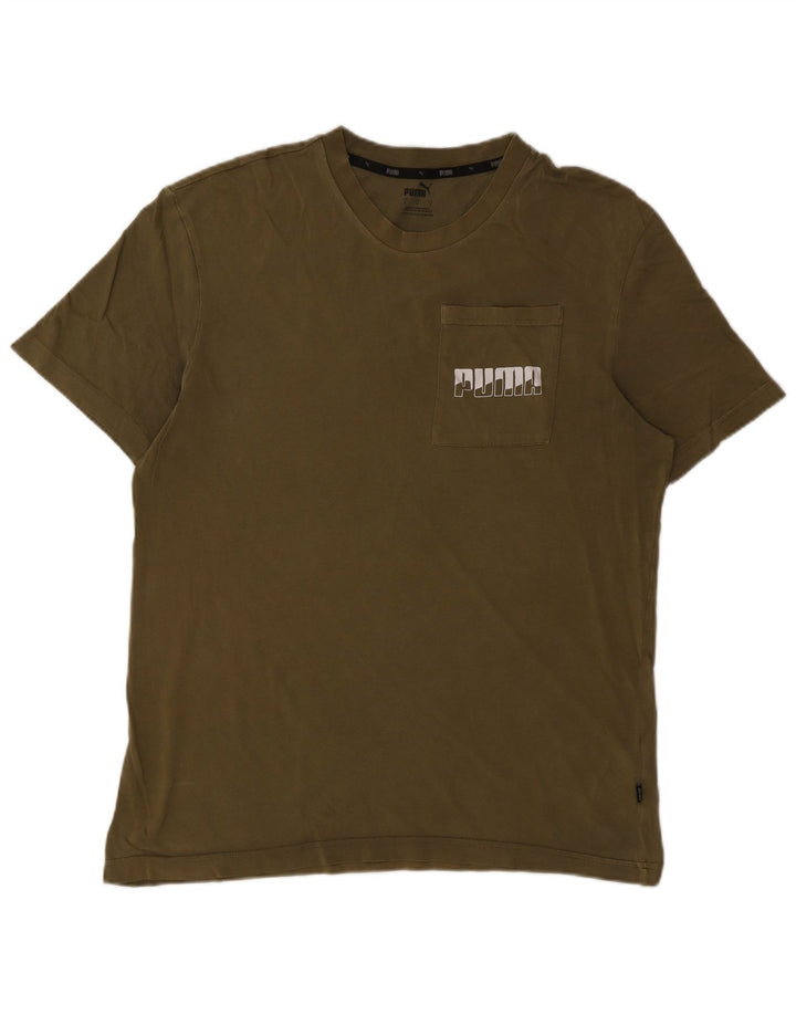 Puma Camiseta gráfica para hombre Top Small Khaki Cotton