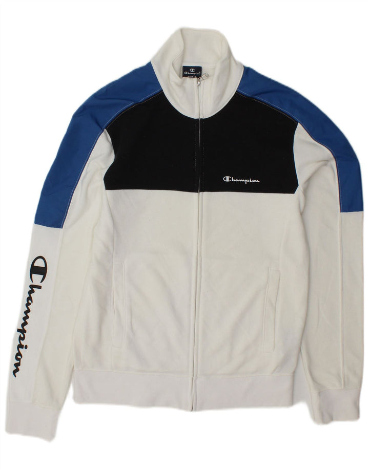CHAMPION Chaqueta de chándal con gráfico para hombre, talla pequeña, algodón blanco con bloques de color