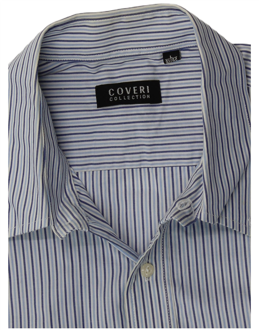 Camisa de manga corta Coveri para hombre talla 41/42 grande azul a rayas
