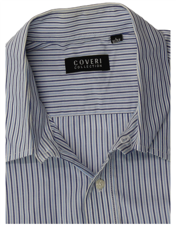 Camisa de manga corta Coveri para hombre talla 41/42 grande azul a rayas