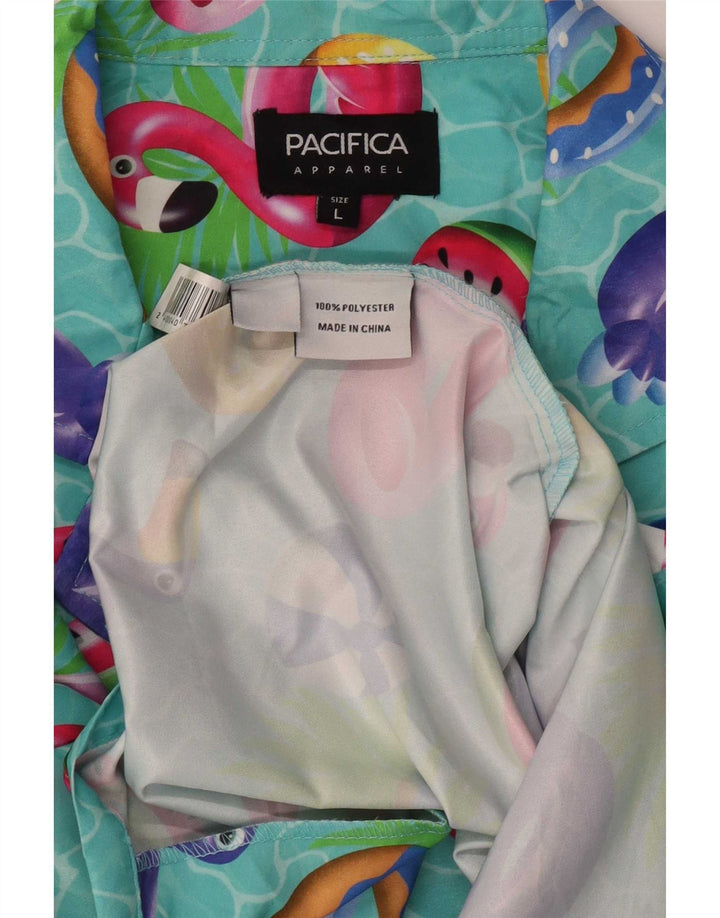 Ropa Camisa de manga corta con estampado abstracto para hombre Poliéster turquesa grande