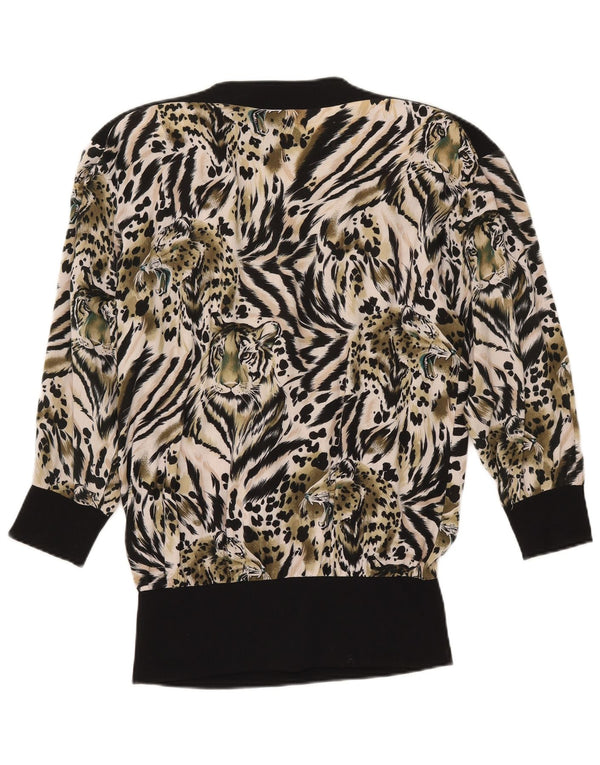 Vintage mujer manga larga blusa Top EU 36 pequeño negro animal print