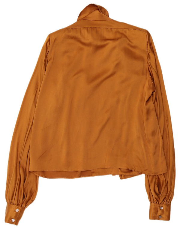 Vintage mujer frente corbata camisa blusa Reino Unido 16 marrón grande