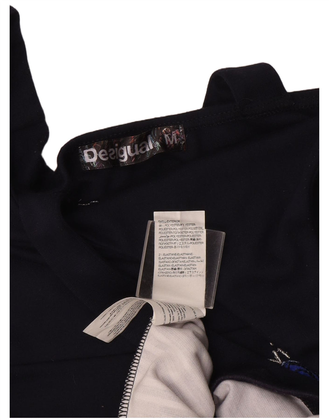 Desigual Vestido de tirantes gráfico para mujer UK 12 Poliéster a rayas azul marino mediano