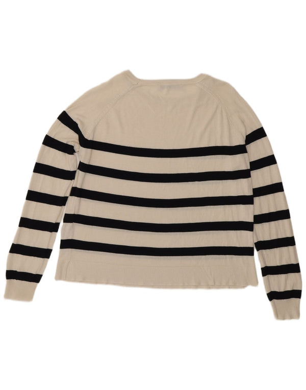 Zara - Jersey con cuello barco para mujer, talla mediana, viscosa a rayas, color blanco roto