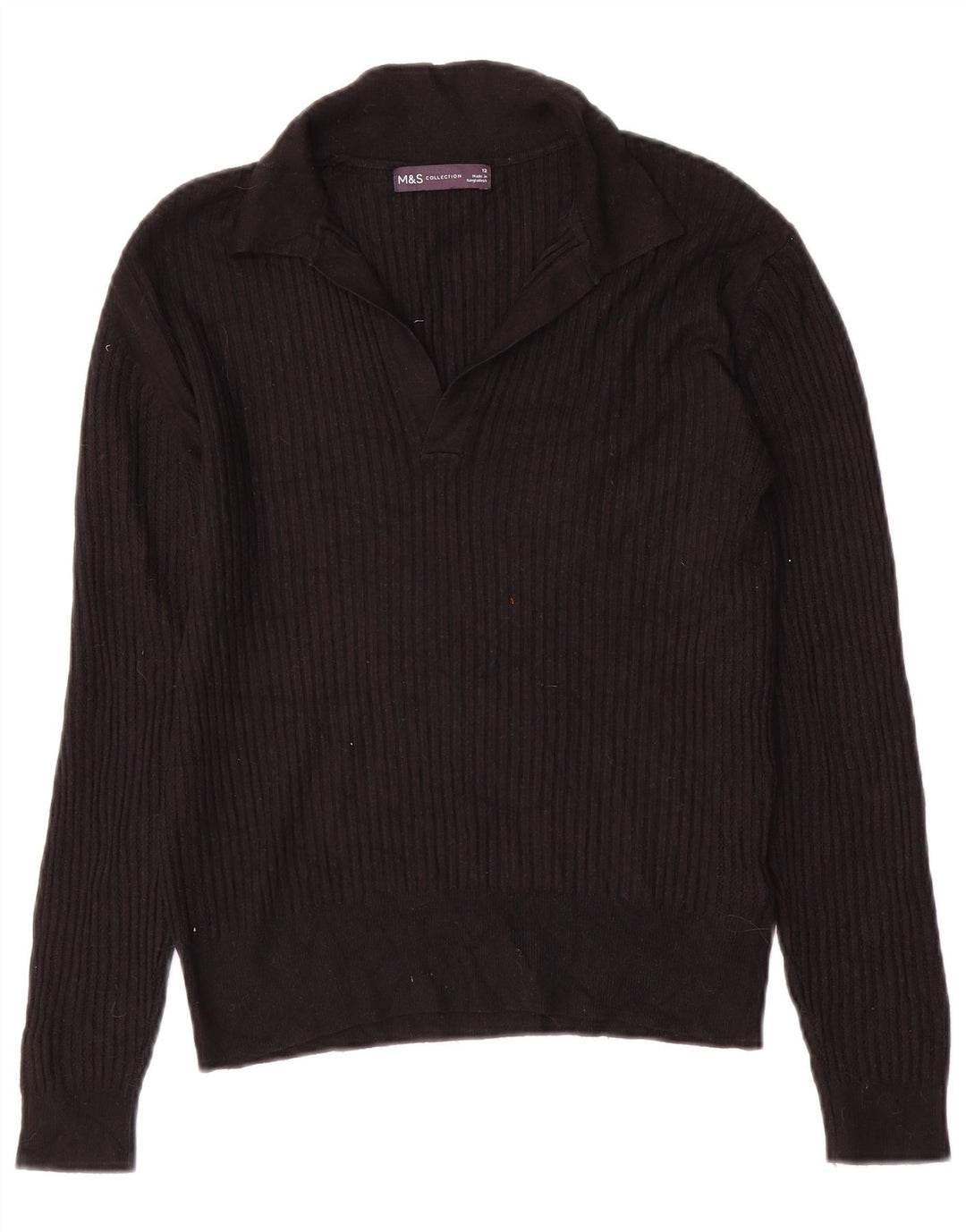 Marks & Spencer Suéter tipo jersey con cuello tipo polo para mujer UK 42 Viscosa negra mediana