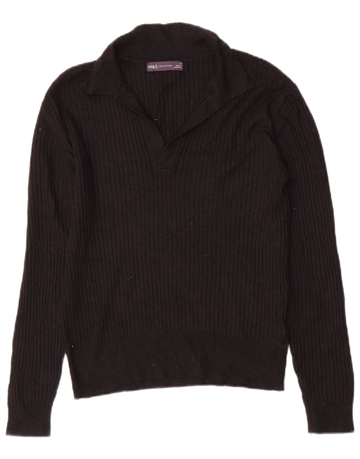 Marks & Spencer Suéter tipo jersey con cuello tipo polo para mujer UK 42 Viscosa negra mediana