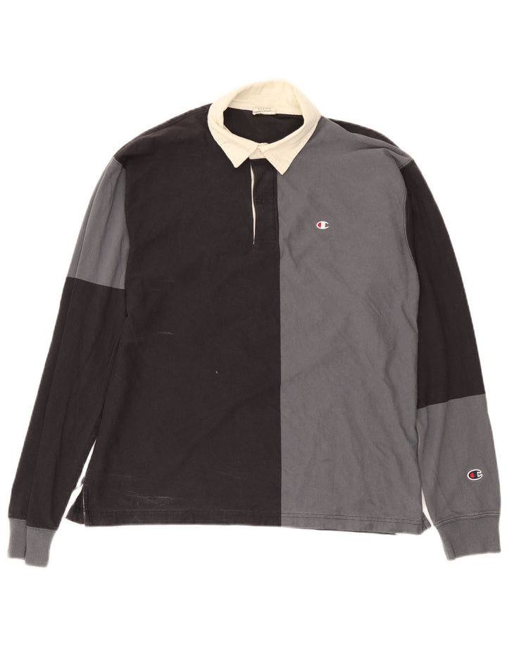 Champion Polo De Rugby De Manga Larga Para Hombre Gris Medio Colorblock
