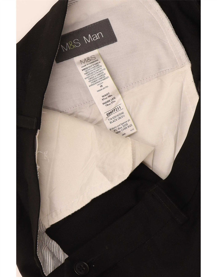 Marks & Spencer Pantalón de traje recto para hombre W36 L31 Poliéster negro