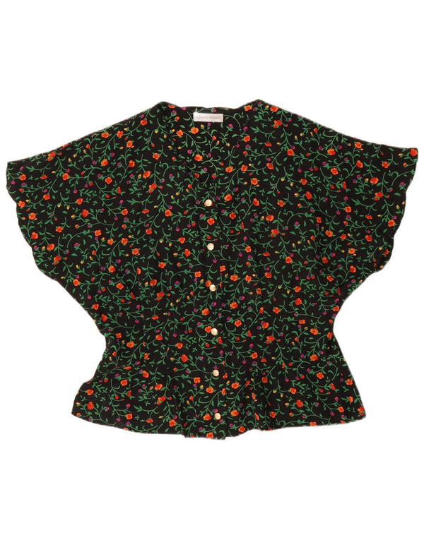 ALBA FORNARI Blusa de ala de murciélago para mujer Top UK 46 Grande Negro Floral