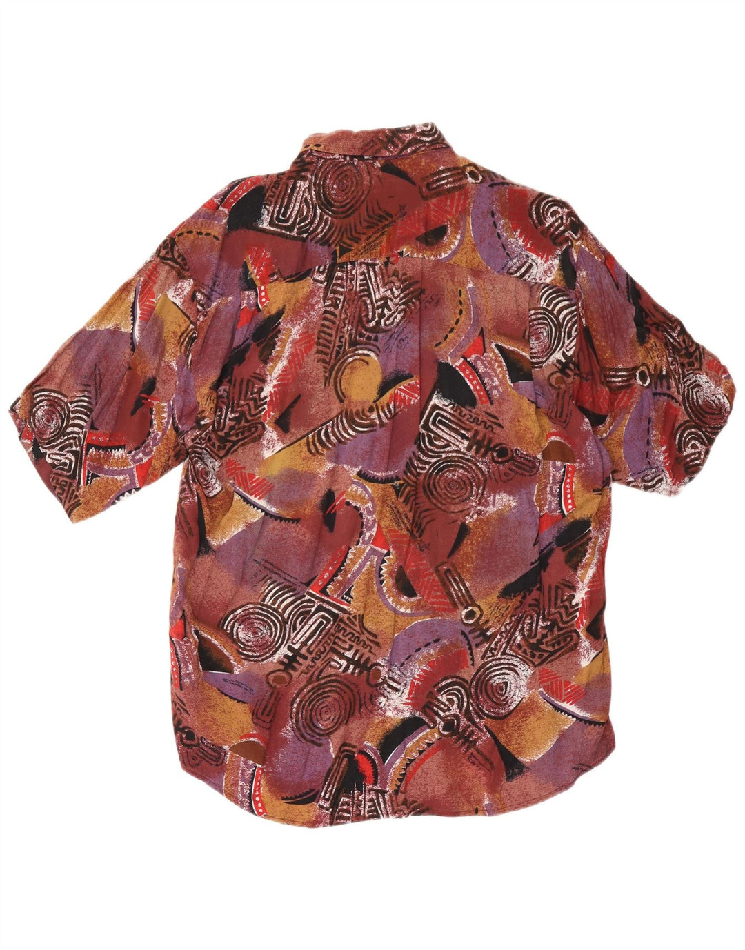 Vintage hombres camisa de manga corta grande marrón geométrico