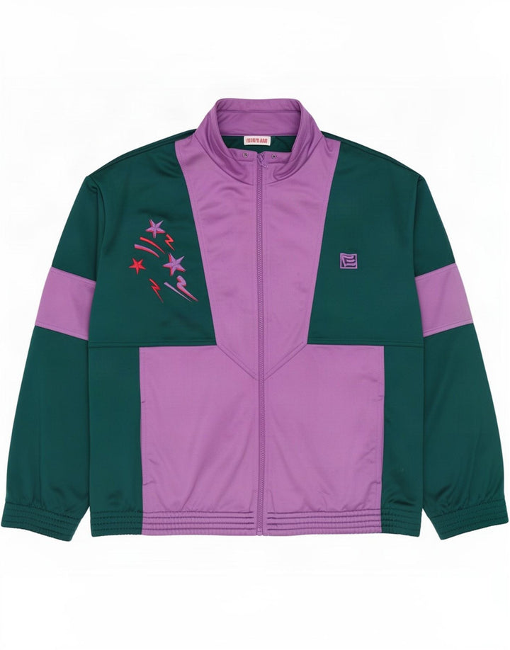 Vintage hombres chándal top chaqueta grande verde colorblock poliéster