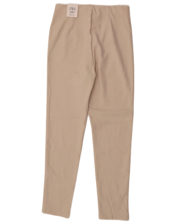 Zara Mujer Legging De Cintura Alta Pantalones Casuales Medianos W28 L27 Blanco Roto