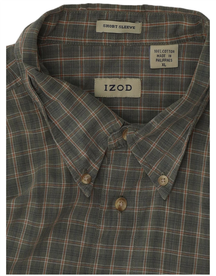 IZOD Camisa de manga corta para hombre XL Algodón a cuadros caqui