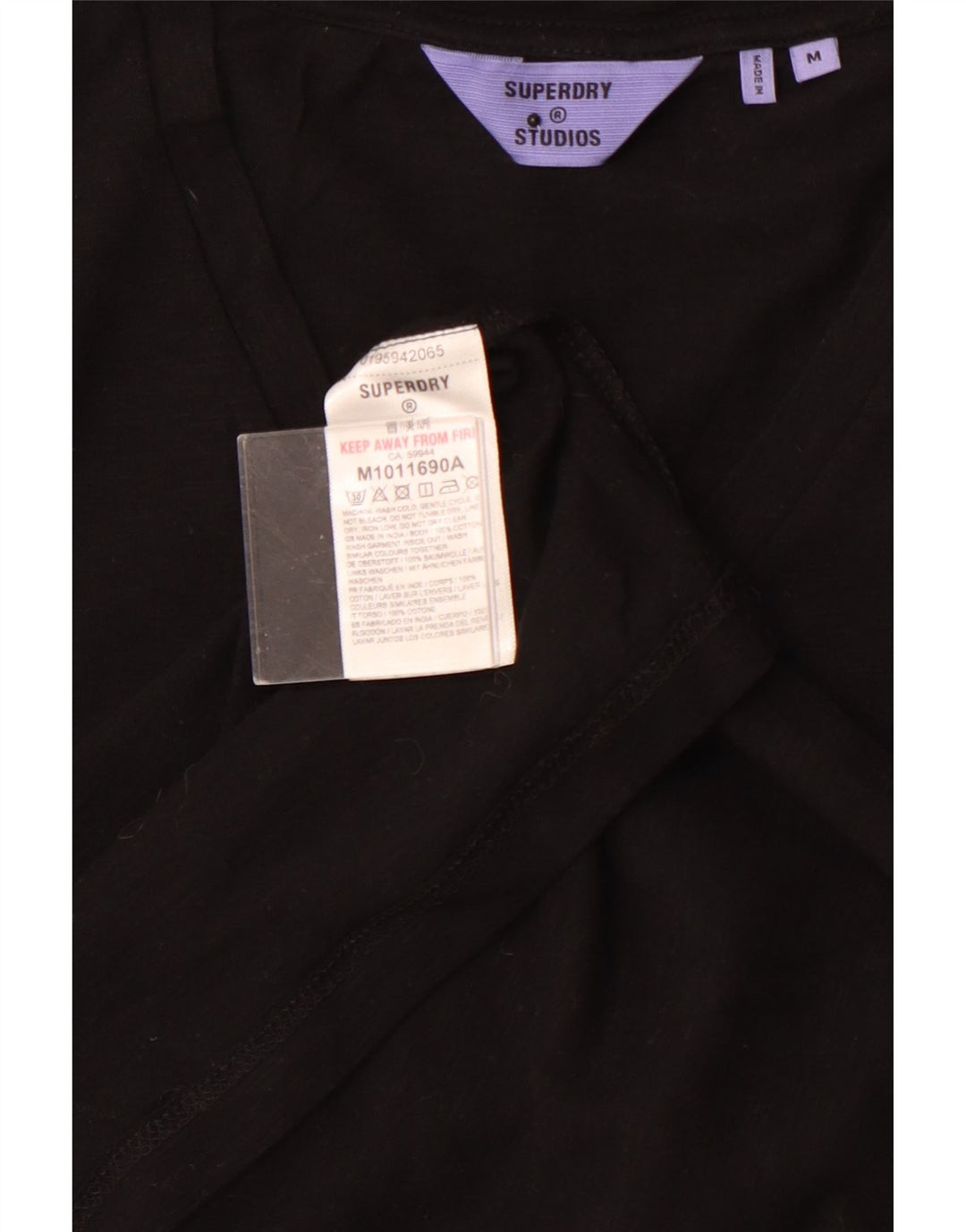 SUPERDRY Hombre Camiseta Top Medium Negro Algodón