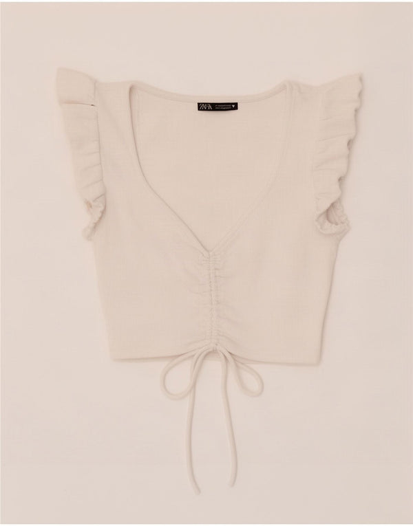 Zara Womens Crop Top UK 12 Medium White Cotton