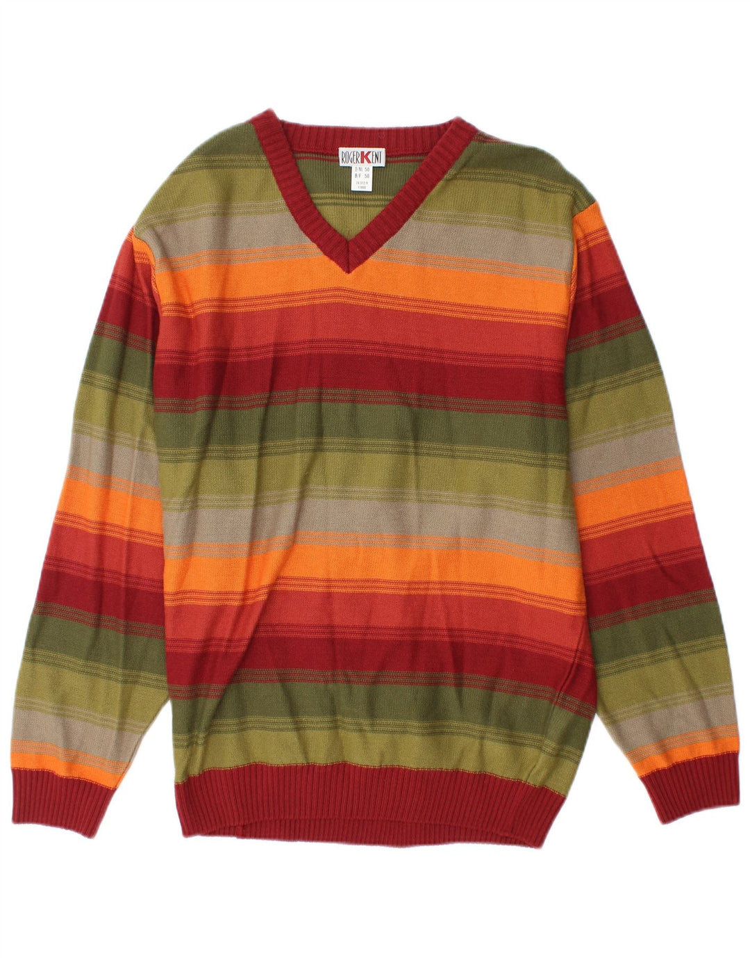 ROGER KENT Jersey con cuello en V para hombre EU 50 Mediano Rayas multicolores