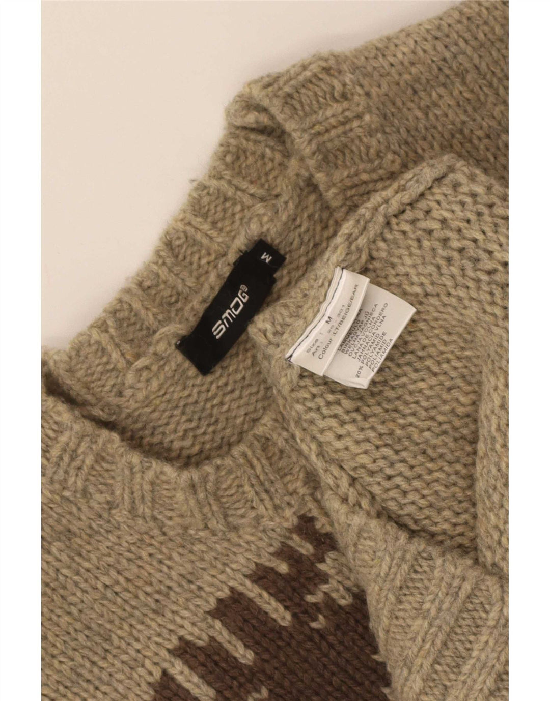 Smog Hombre Jersey Gráfico Con Cuello Redondo Suéter De Lana De Cordero Fair Isle Beige Medio