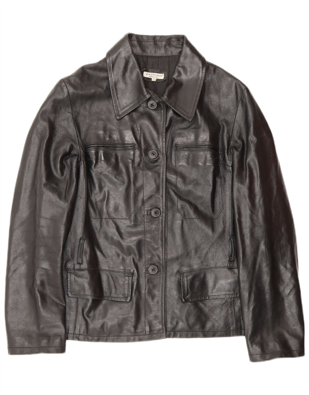 Vintage mujer chaqueta de cuero Reino Unido 10 pequeño cuero negro