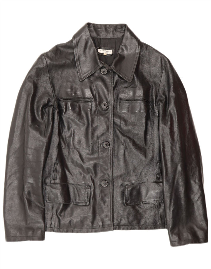 Vintage mujer chaqueta de cuero Reino Unido 10 pequeño cuero negro