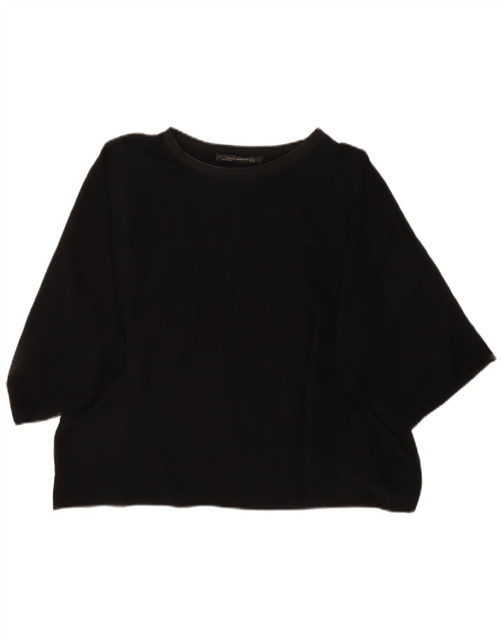 Zara Mujer Blusa Extragrande Top UK 10 Small Viscosa Negra