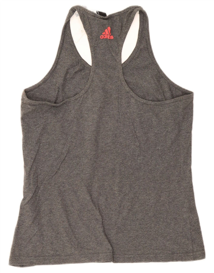 Adidas Mujer Gráfico Chaleco Top Reino Unido 12/14 Algodón Gris Medio
