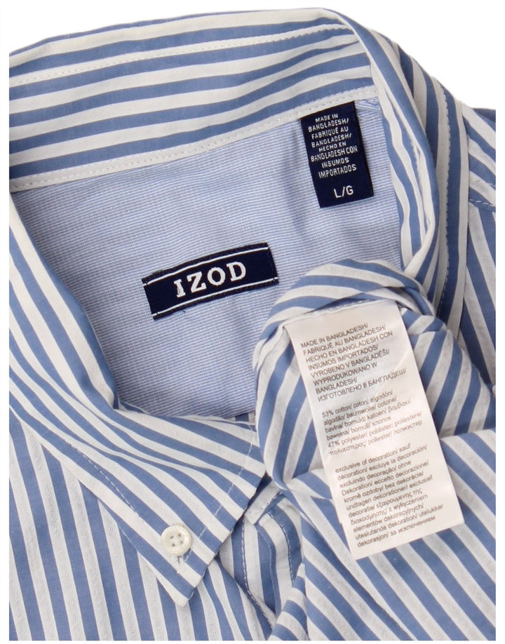IZOD Camisa de manga corta para hombre de algodón a rayas azules grandes