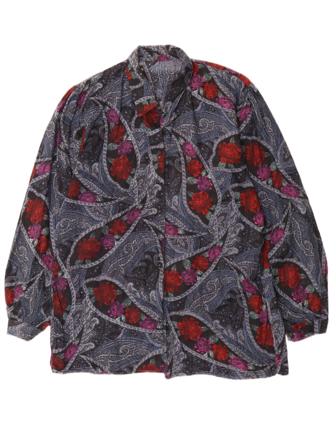 VINTAGE Camisa de Mujer Reino Unido 16 Grande Multicolor Floral