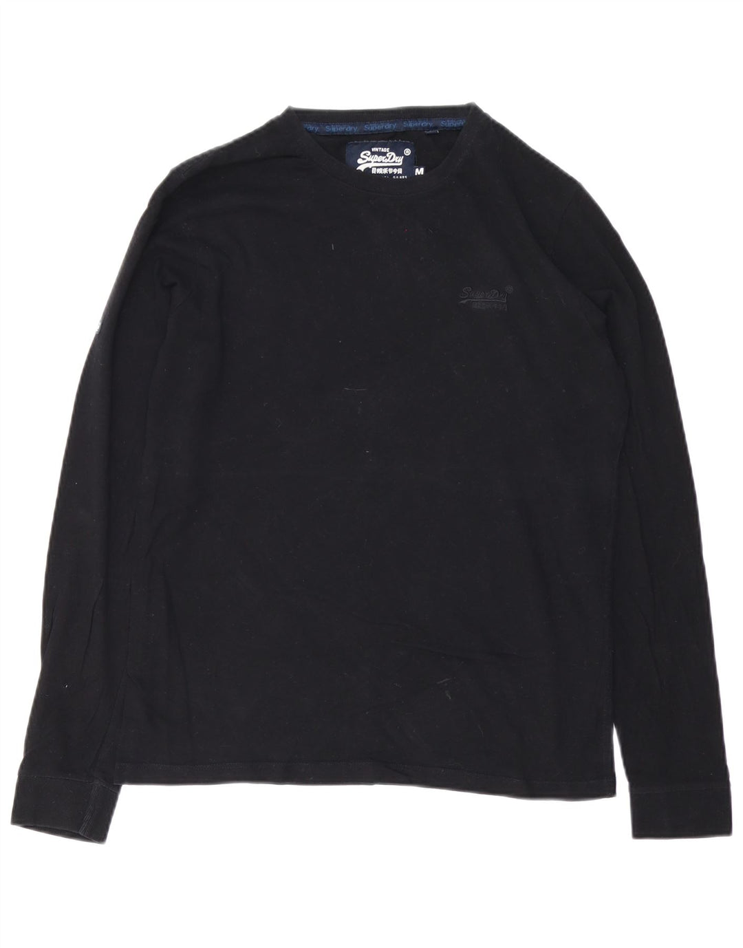 SUPERDRY Hombre Top Manga Larga Algodón Negro Mediano