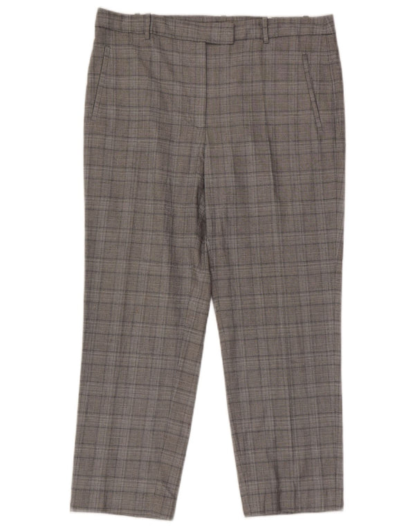 Zara Mujer Pantalón De Traje Corto Grande W30 L25 Viscosa A Cuadros Gris