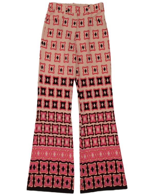Zara Mujer Pantalones Casuales Acampanados De Cintura Alta XS W24 L33 Rosa Geométrico