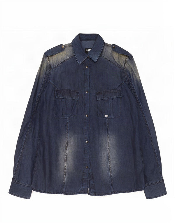 Camisa vaquera militar Datch para mujer UK 40 XL Lyocell azul marino