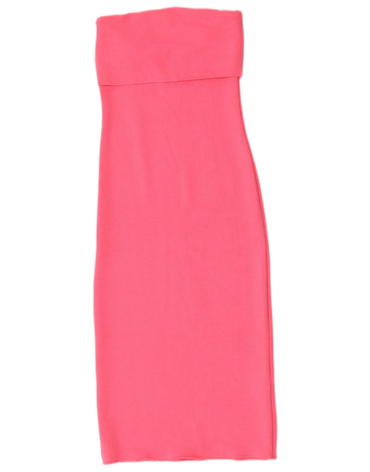 Zara Vestido Sin Tirantes Para Mujer UK 8 Small Viscosa Rosa