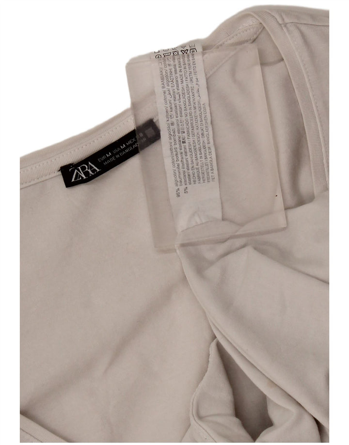 Zara Mujer Crop Top Manga Larga UK 42 Medio Algodón Blanco