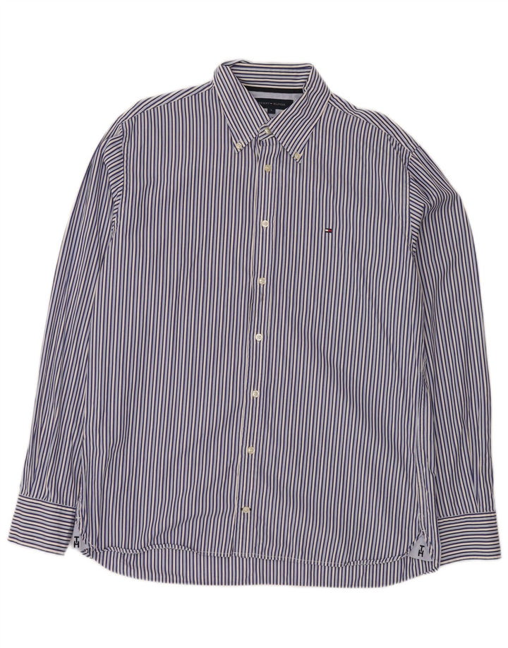 Camisa Tommy Hilfiger Hombre Grande Algodón A Rayas Azul