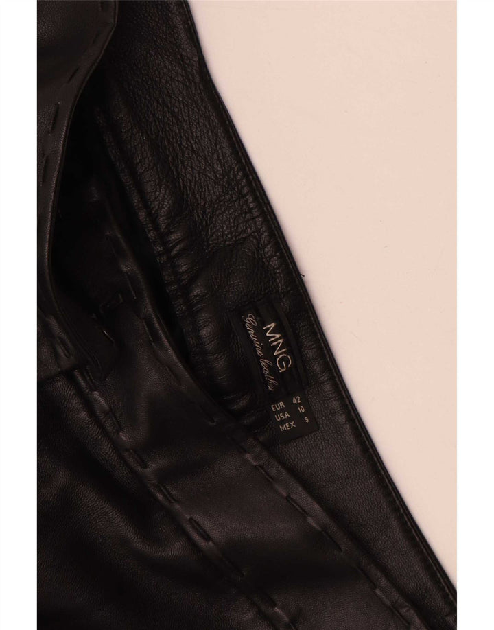 Mango Mujer Pantalones Rectos De Cuero IT 42 Medium W30 L35 Negro