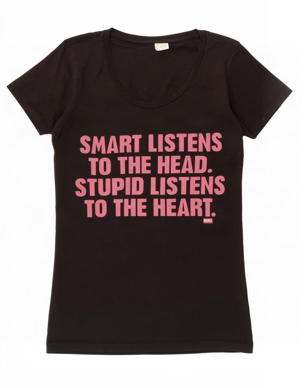 Diesel Mujer Camiseta Gráfica Top UK 8 Small Negro