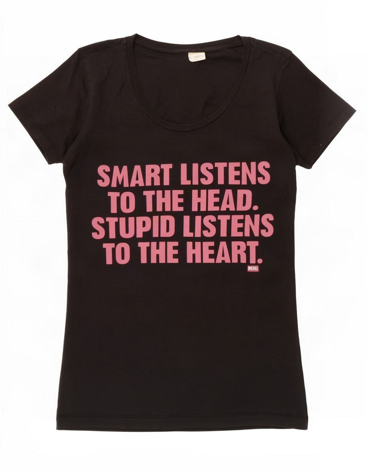 Diesel Mujer Camiseta Gráfica Top UK 8 Small Negro