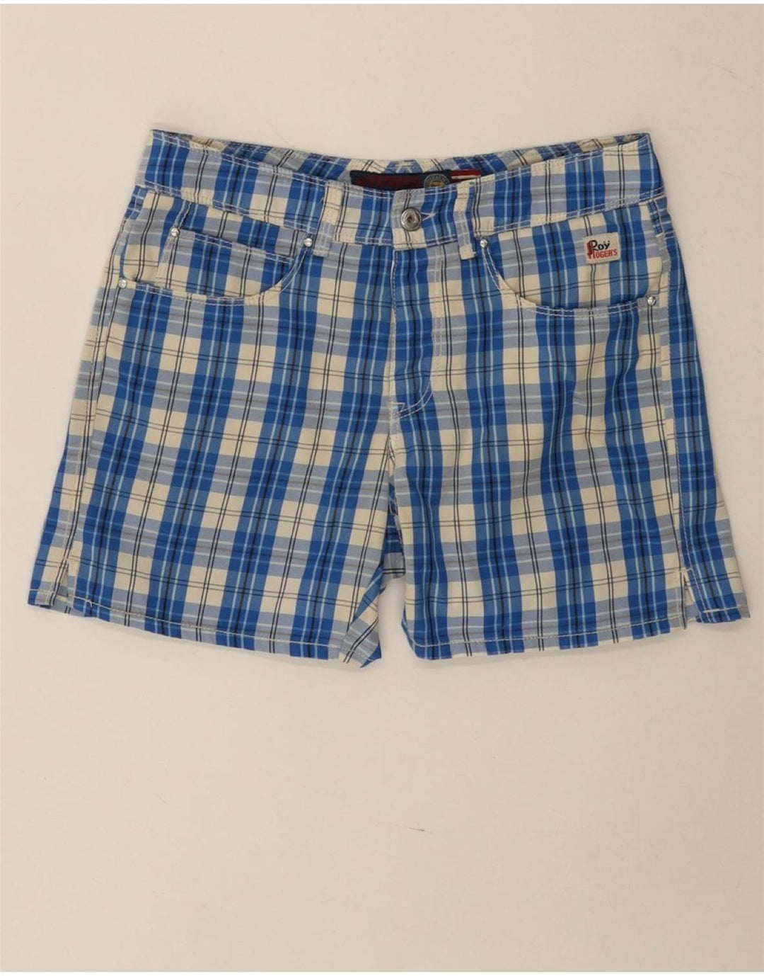 Roy Rogers Pantalones cortos casuales para mujer IT 44 Medium W30 Poliamida a cuadros azules