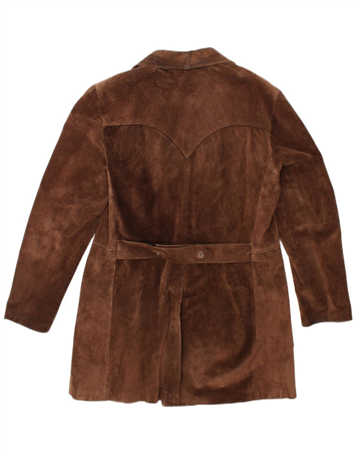 VINTAGE Hombres Ante Doble Pecho Abrigo Reino Unido 40 Marrón Grande
