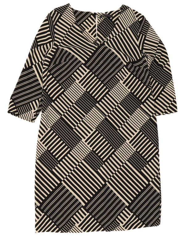 Marks & Spencer Vestido recto de manga 3/4 para mujer UK 42 Mediano Negro Geométrico