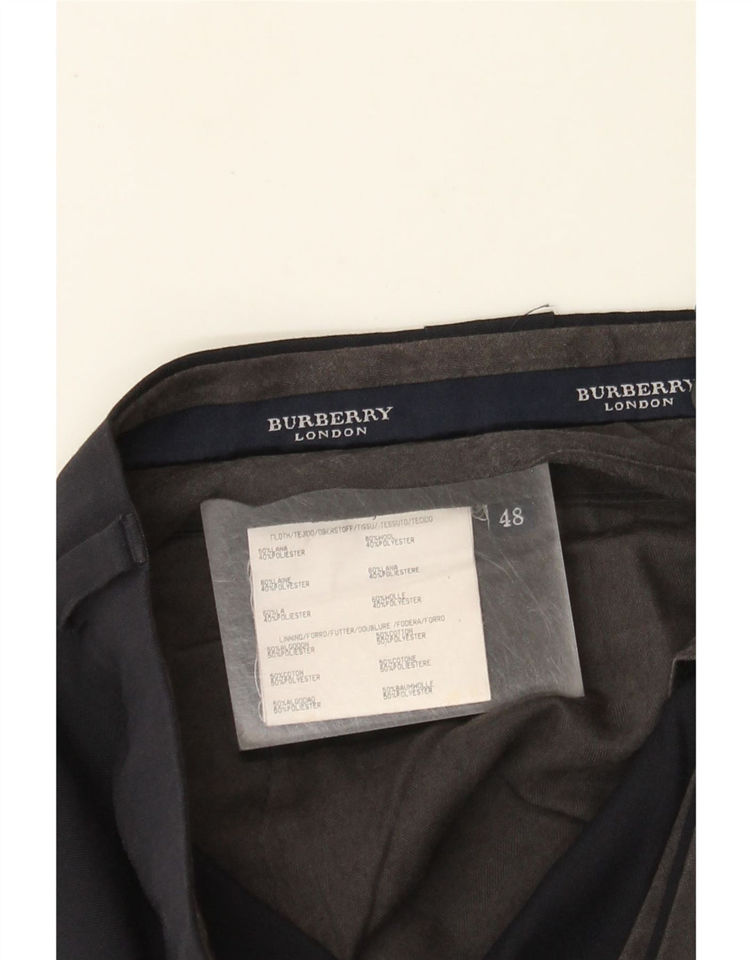Burberry Pantalón de traje con pinzas para hombre IT 48 Medium W36 L31 Lana azul marino