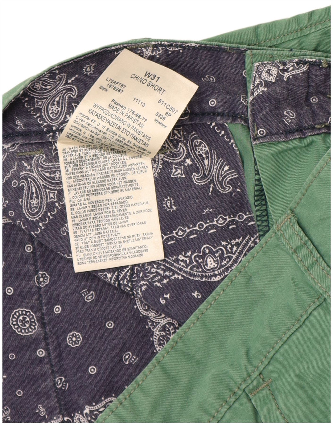 Pantalones cortos chinos Lee para hombre W31 de algodón verde medio