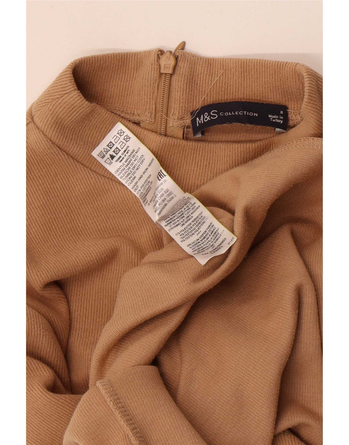 Marks & Spencer Vestido tipo jersey de manga larga para mujer UK 8 Small Beige Poliéster