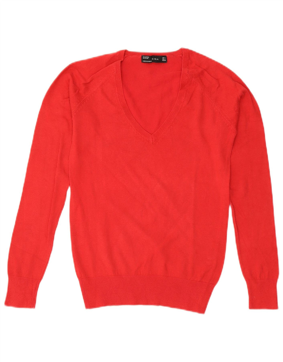 ZARA Jersey con cuello en V para mujer UK 10 Small Red Cotton